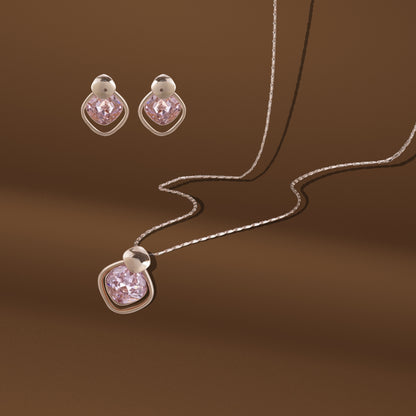 18k Rosepolished Swarovski Pink Stone Pendent Set