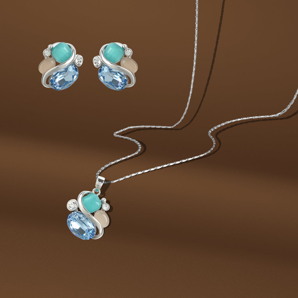 18k Silverpolished Swarovski Multi Stone Pendent Set