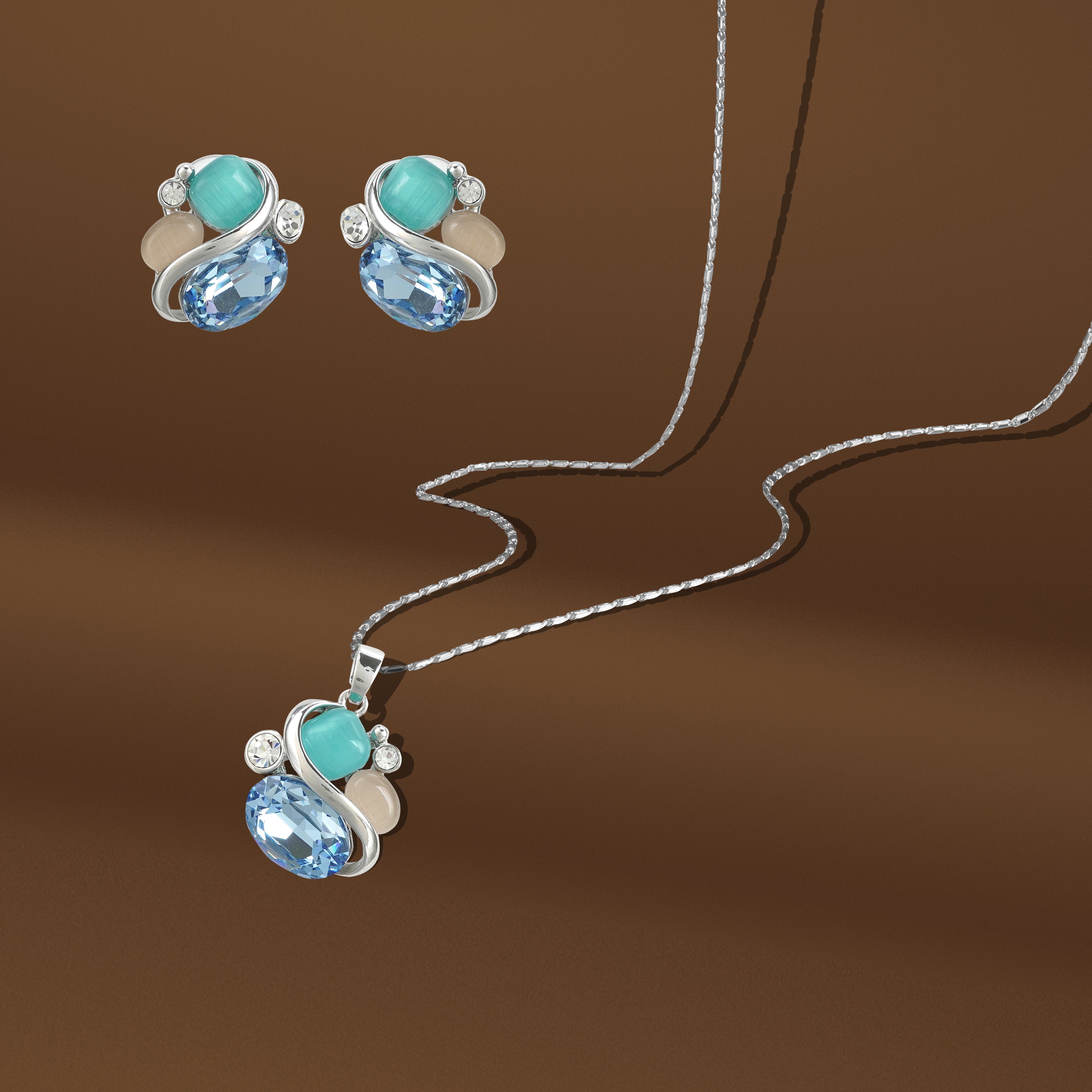 18k Silverpolished Swarovski Multi Stone Pendent Set