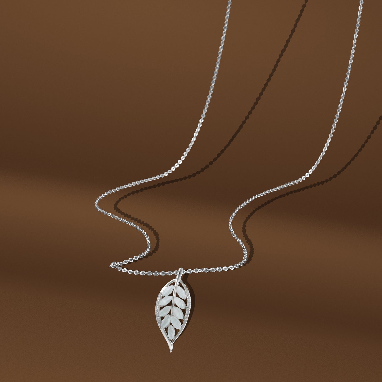 Imported Silvertone Leaf Design Pendent With Chain