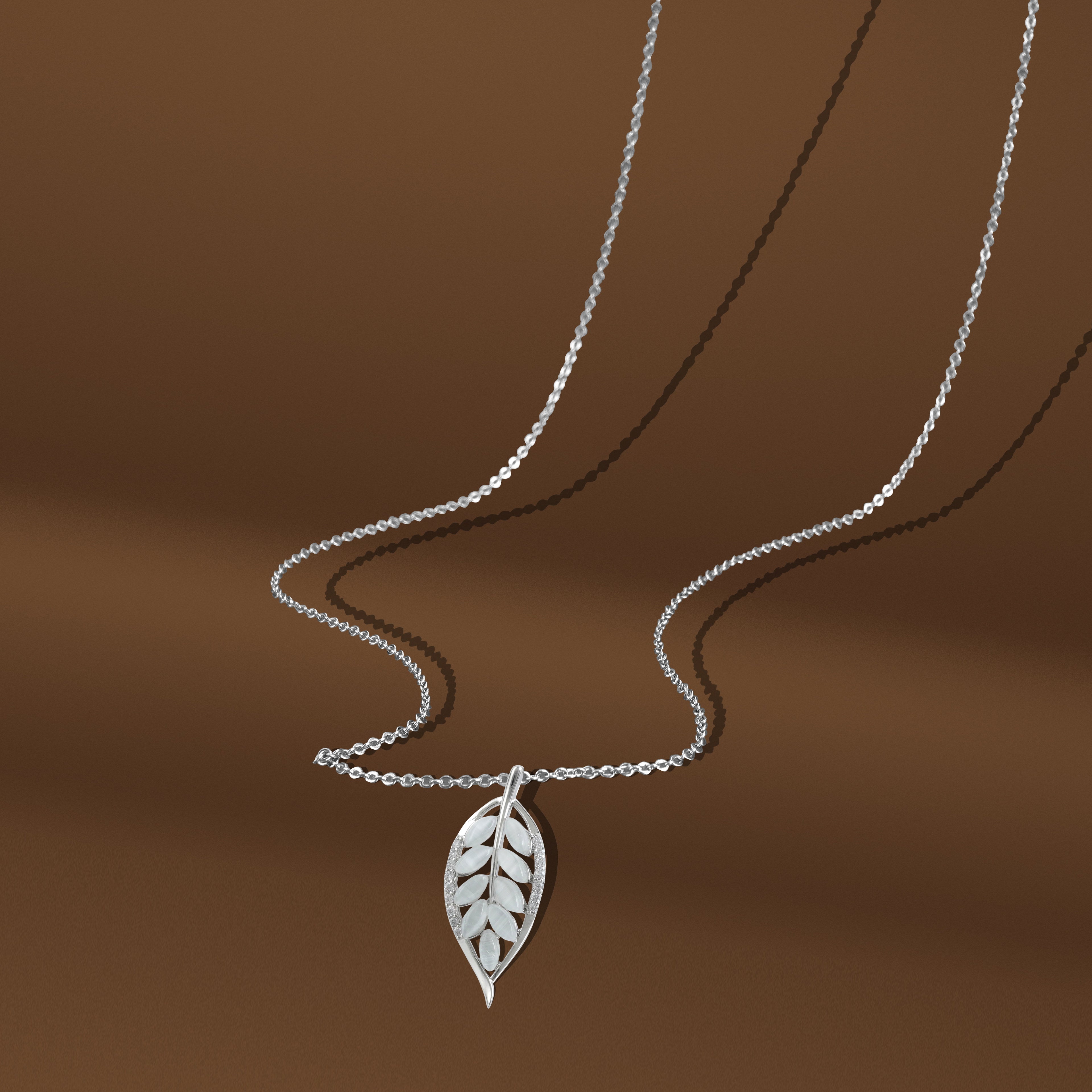 Imported Silvertone Leaf Design Pendent With Chain