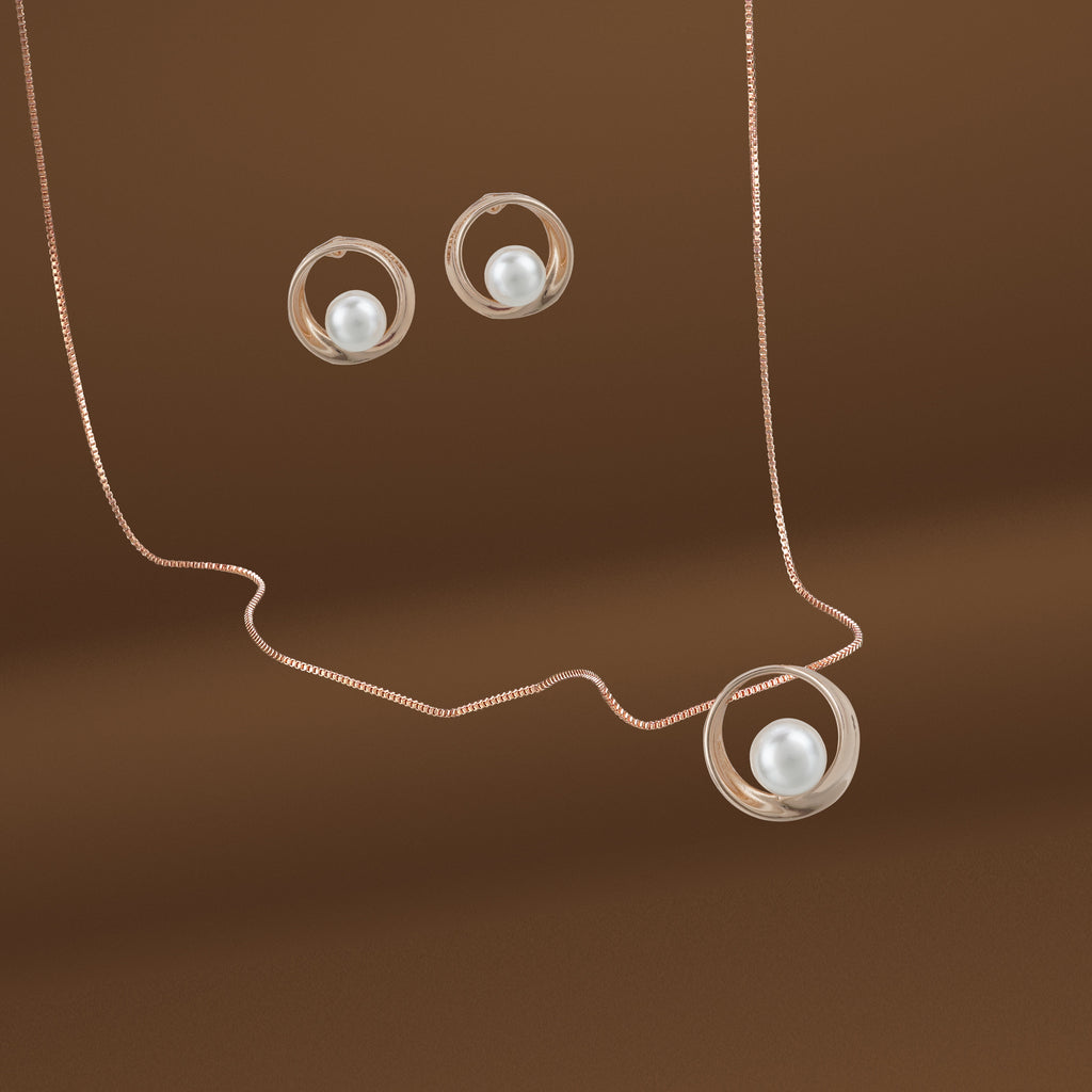 18k Rosepolished Swarovski Designer Pendent Set