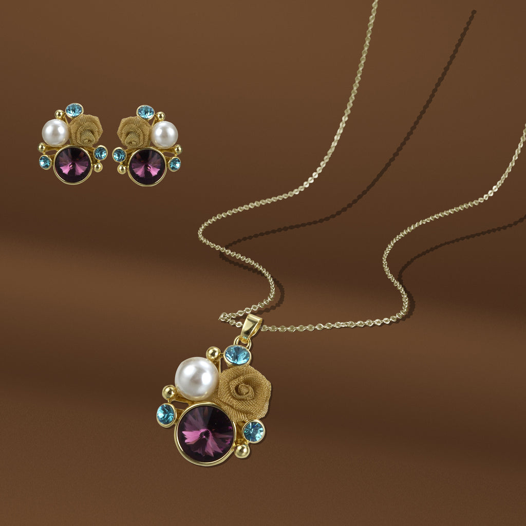 18k Goldpolished Swarovski Multi Stone Pendent Set