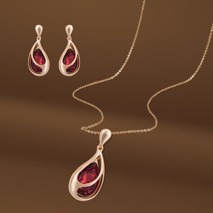 18k Rosepolished Swarovski Red Stone Pendent Set