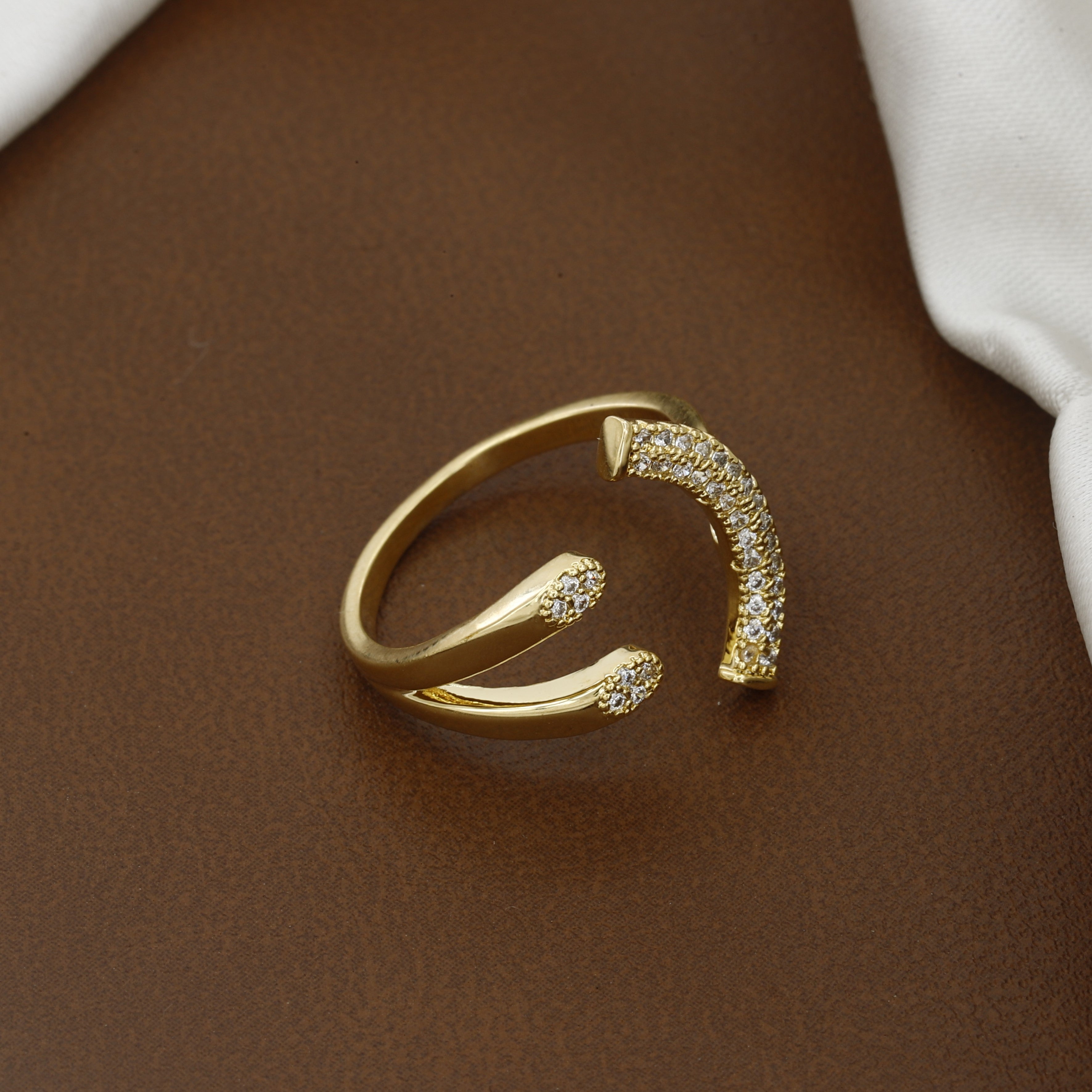 Sparkling Heart-Cut Double-Row Eternity Ring in Polished Sterling Gold