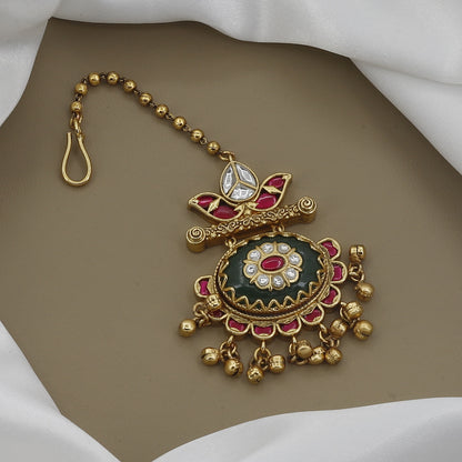 Heavy Antique Necklace Set with Maang Tikka & Jhumka Earrings