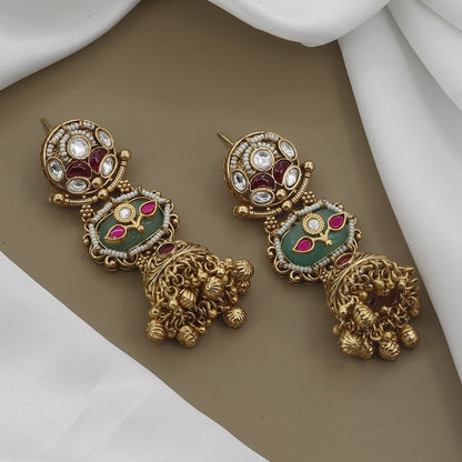 Premium Polki Style Necklace Set with Ruby Accents