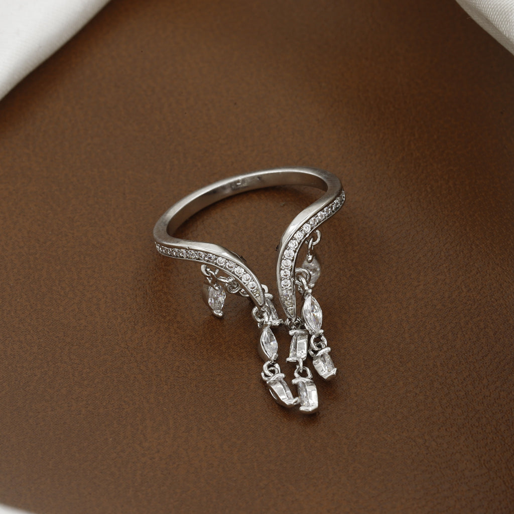 Crescent Moon Inspired Ring with Dazzling Marquise Dangles