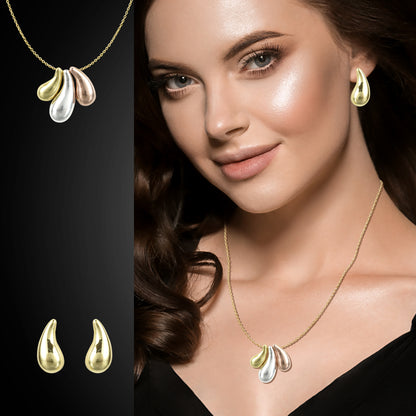 18k Mixpolished Swarovski Pear Shape Pendent Set