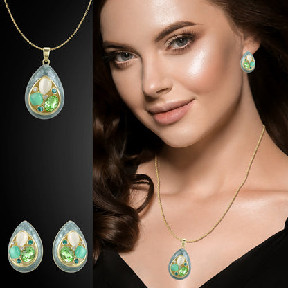 18k Goldpolished Swarovski Pear Shape Pendent Set