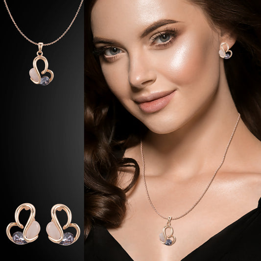 18k Rosepolished Trendy Design Swarovski Design Pendent Set