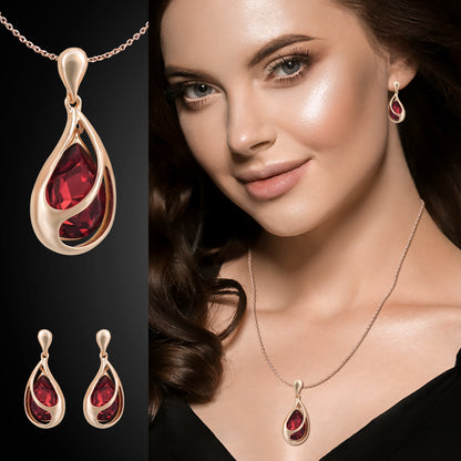 18k Rosepolished Swarovski Red Stone Pendent Set