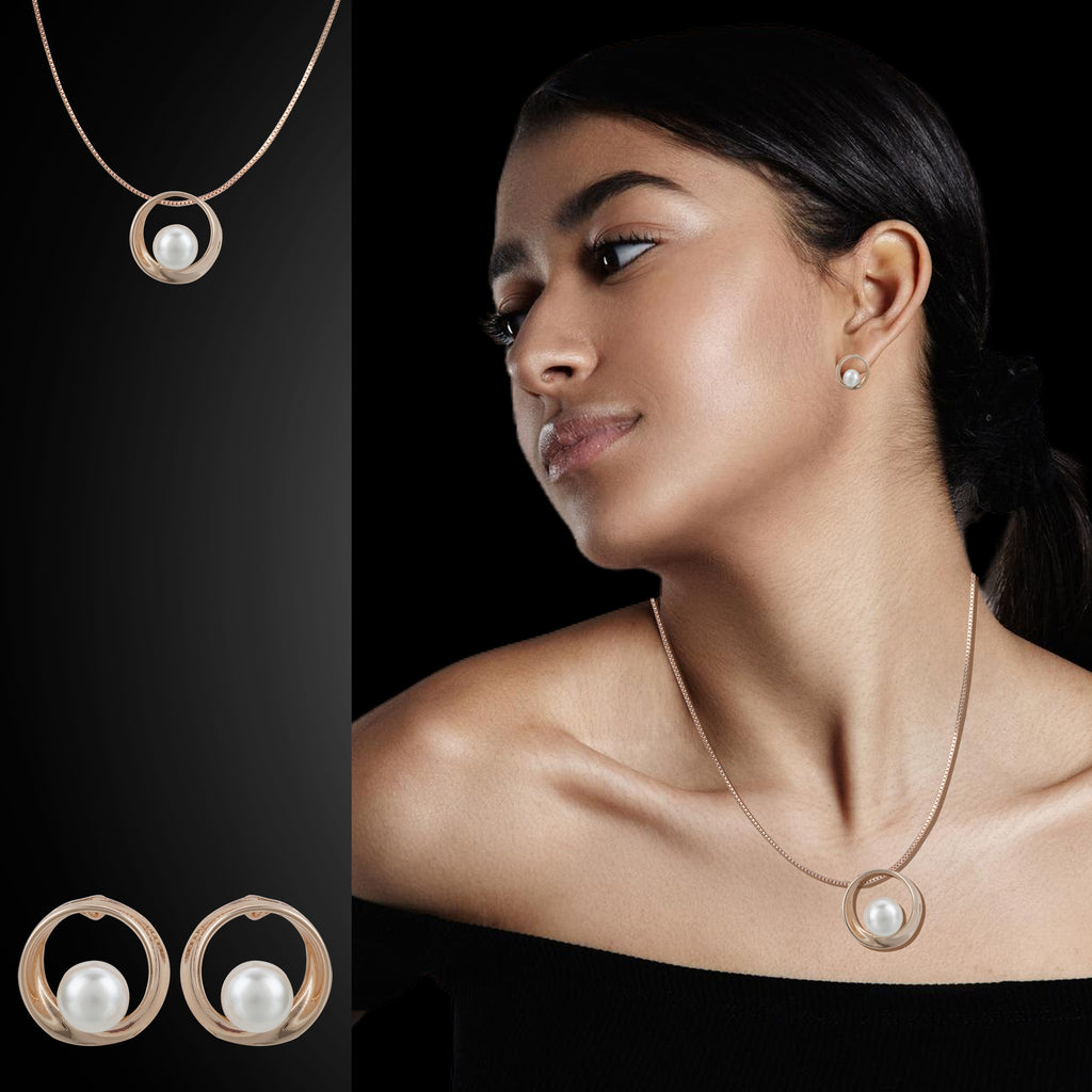 18k Rosepolished Swarovski Designer Pendent Set