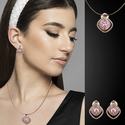 18k Rosepolished Swarovski Pink Stone Pendent Set