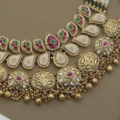 Handcrafted Meenakari & Polki Layered Necklace Set with Seed Pearls