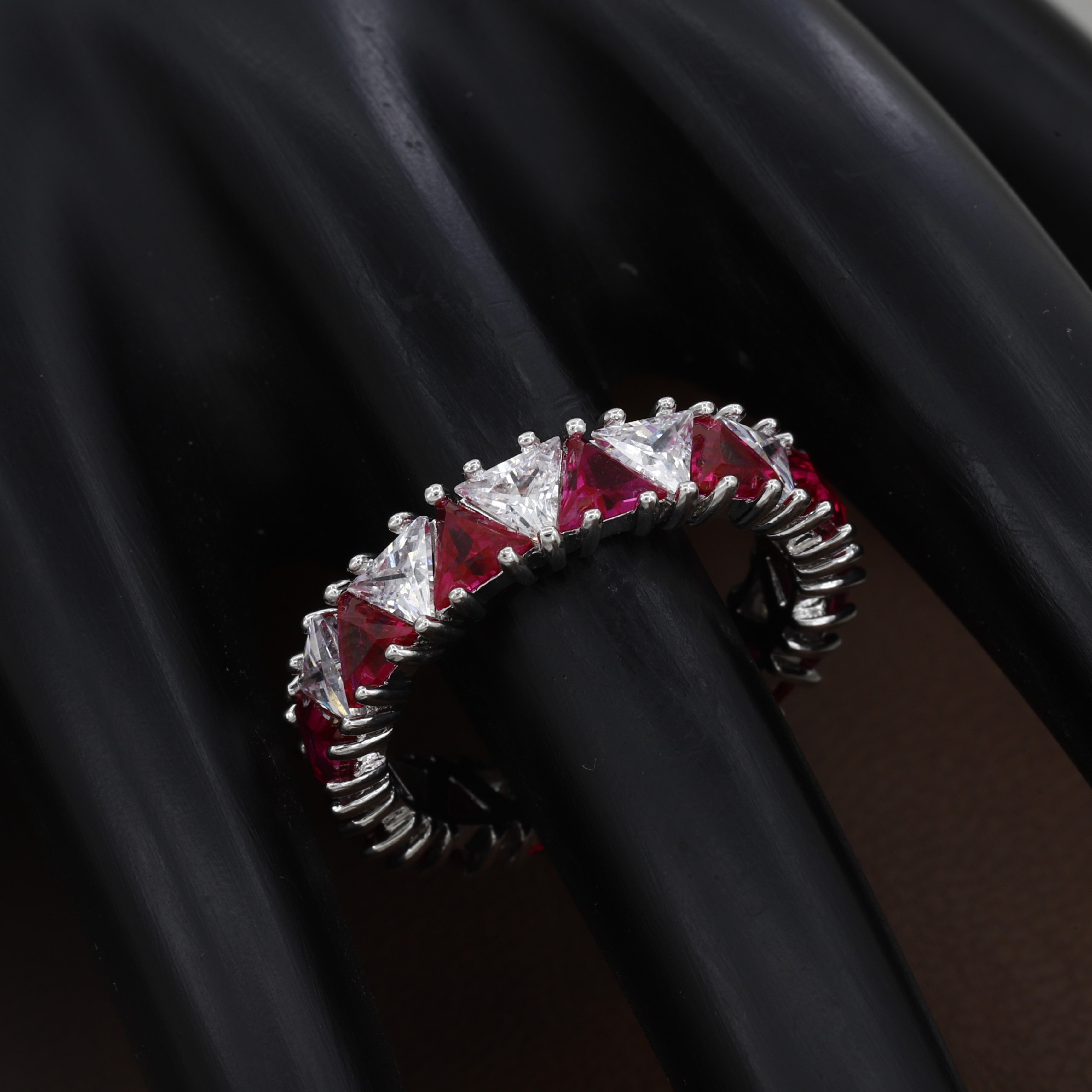 Elegant Sapphire & White Diamond Simulant Free Size Ring