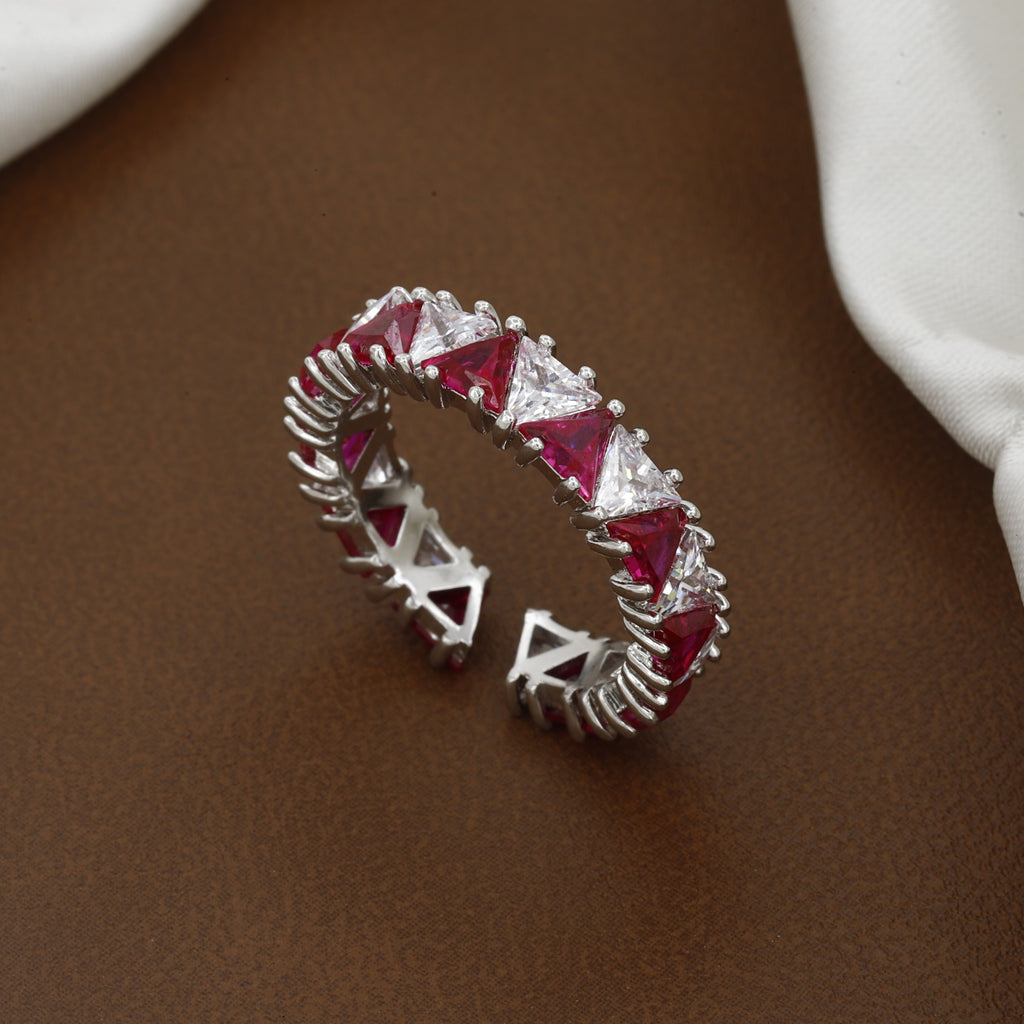 Elegant Sapphire & White Diamond Simulant Free Size Ring