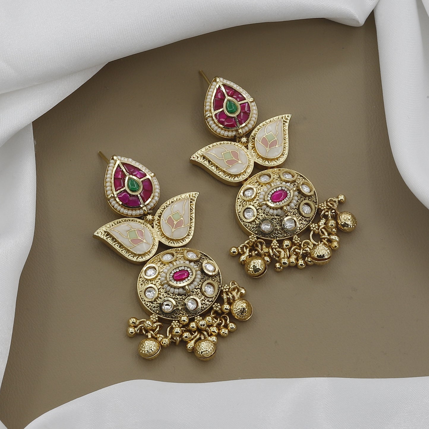 Handcrafted Meenakari & Polki Layered Necklace Set with Seed Pearls