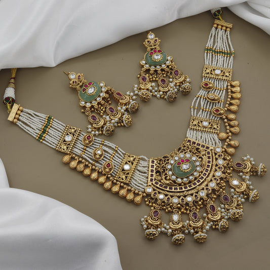 Opulent Polki Kundan Bridal Necklace Set with Pearls & Ruby Accents