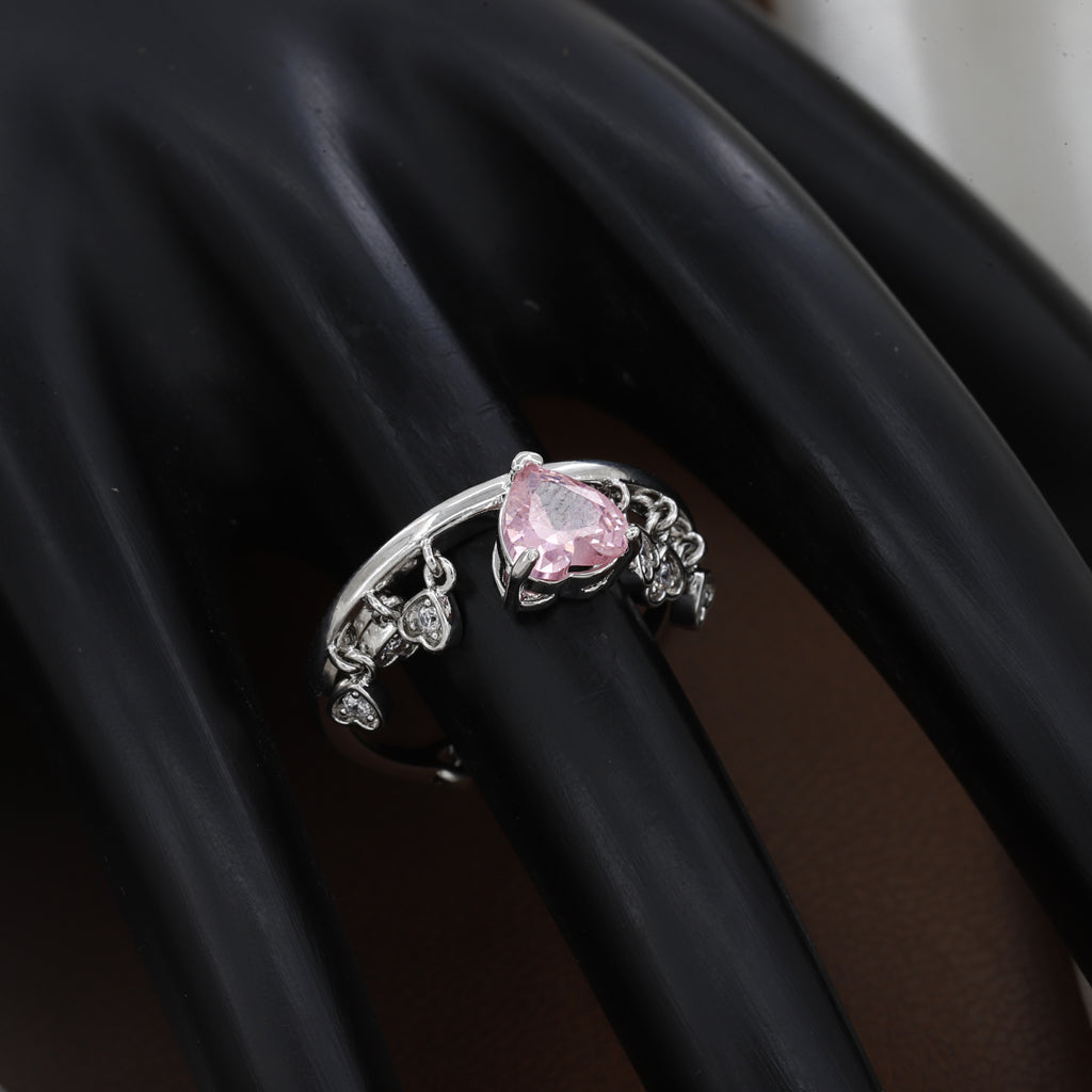 Heart-Cut Pink Zircon Adjustable Ring