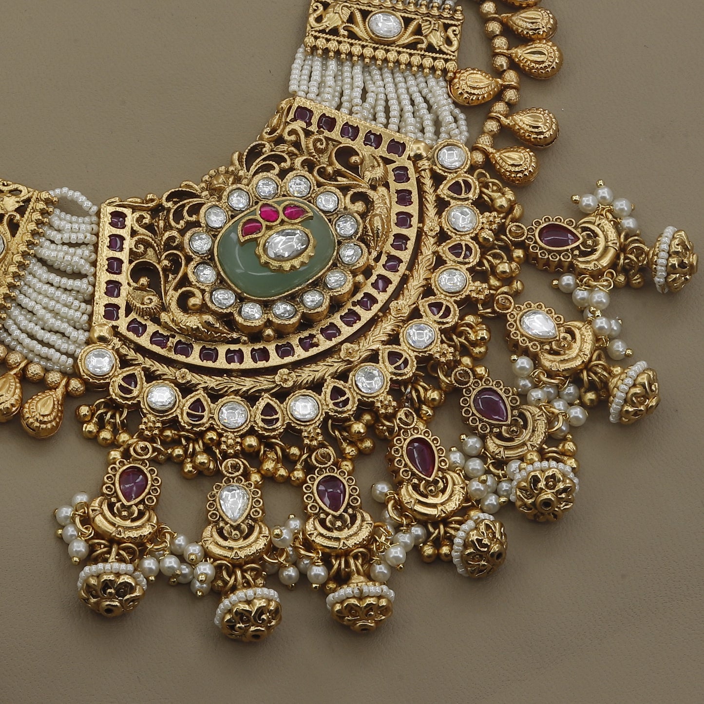 Opulent Polki Kundan Bridal Necklace Set with Pearls & Ruby Accents