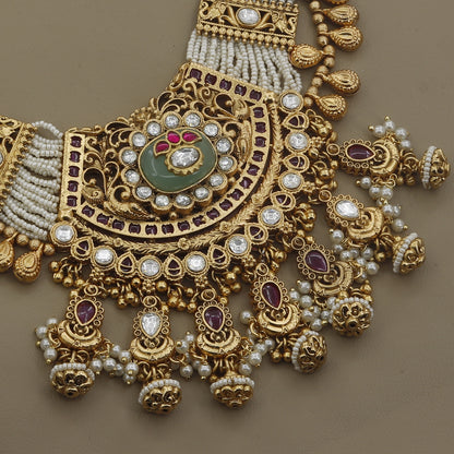 Opulent Polki Kundan Bridal Necklace Set with Pearls & Ruby Accents