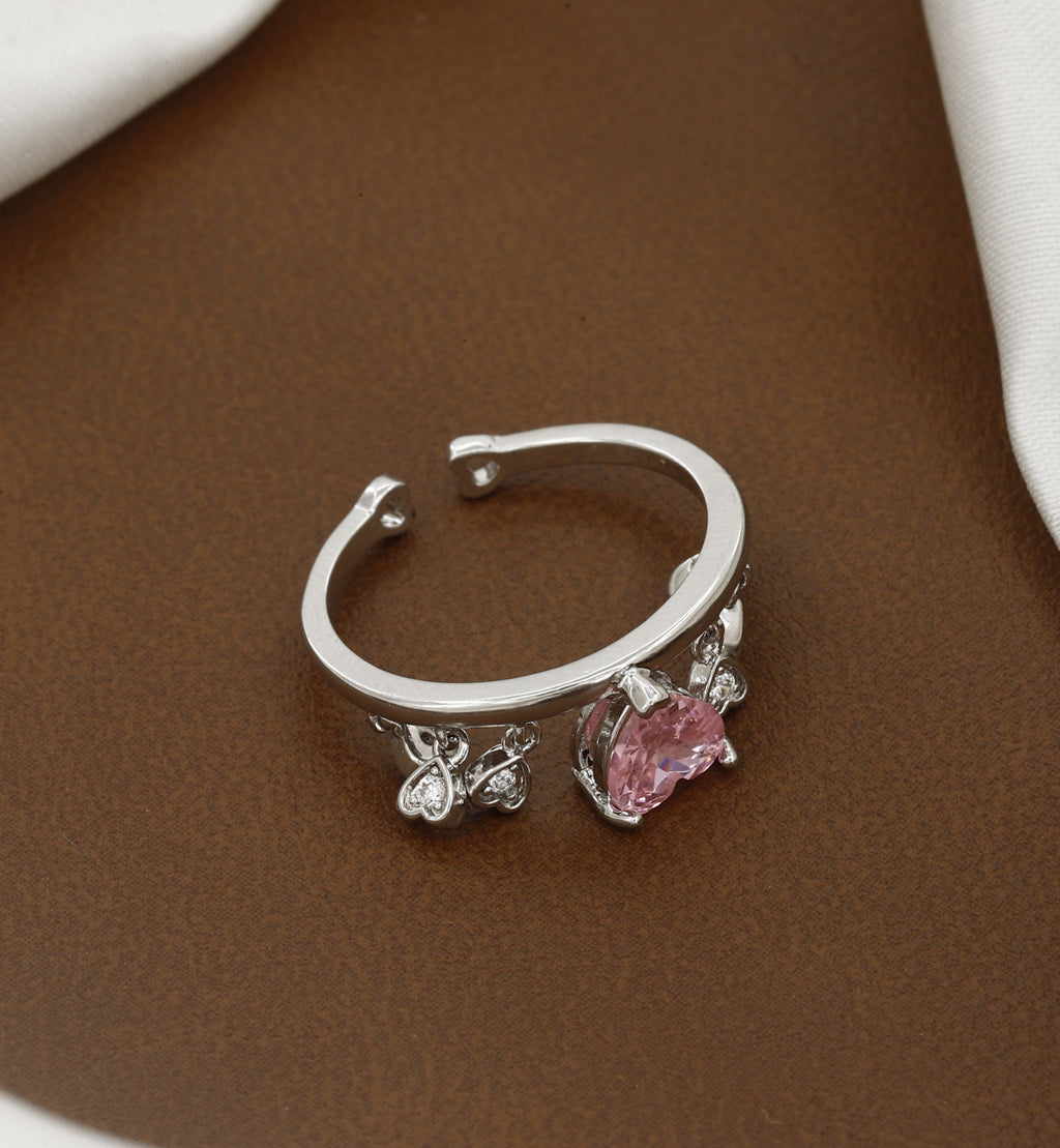 Heart-Cut Pink Zircon Adjustable Ring
