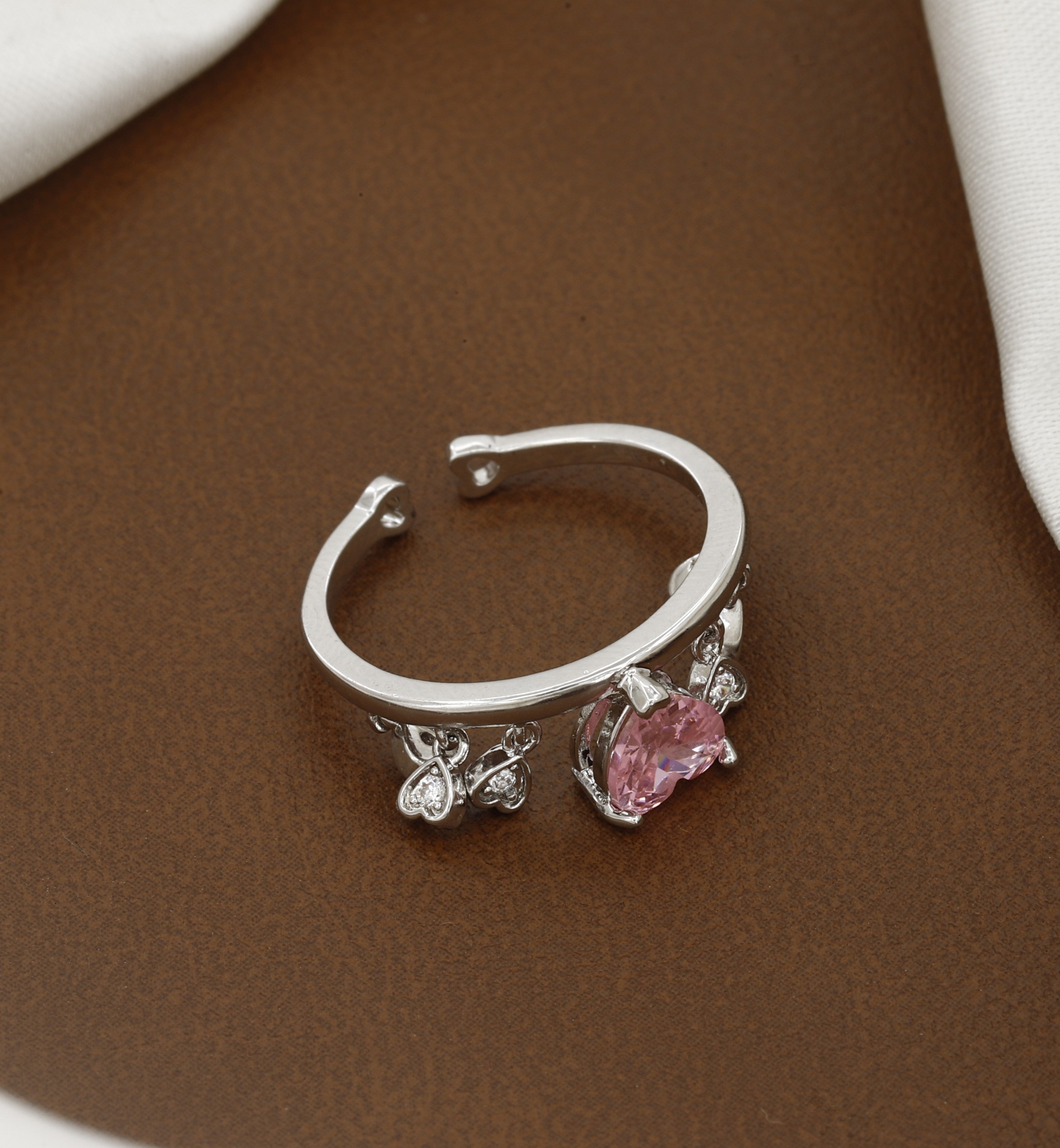 Heart-Cut Pink Zircon Adjustable Ring