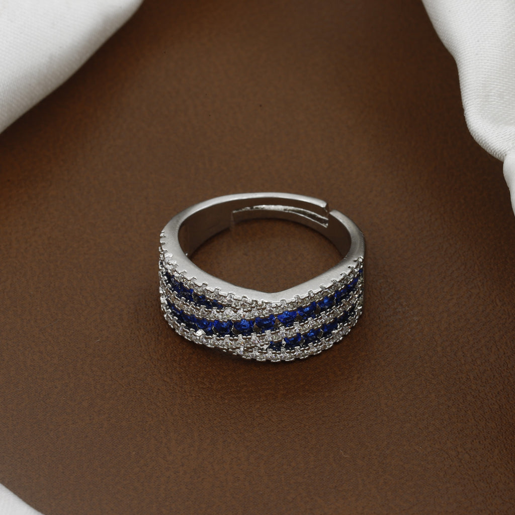 Elegant Blue Sapphire and Clear Zirconia Criss-Cross Multi-Row Band Ring