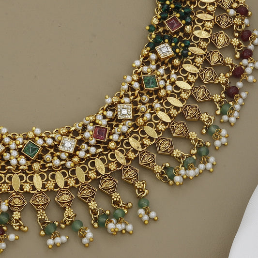 Versatile Kundan Necklace Set with Color Drops