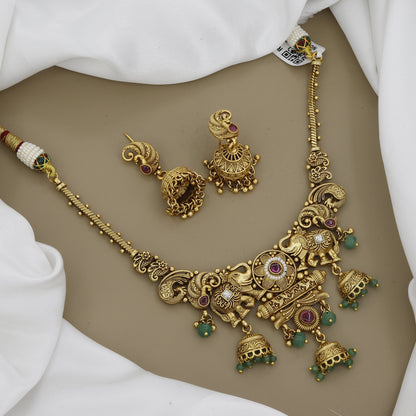 Classic South Indian Style Choker Necklace & Jhumka Earrings Set