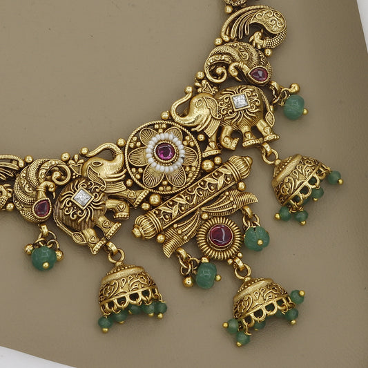 Classic South Indian Style Choker Necklace & Jhumka Earrings Set