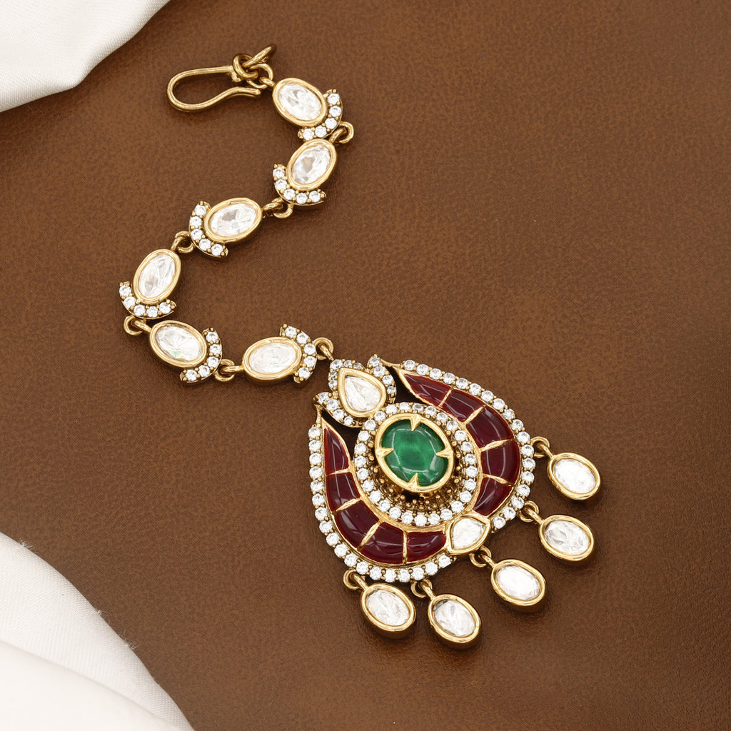 Victorian Polished Traditional Kundan-Style Wedding Maang Tikka