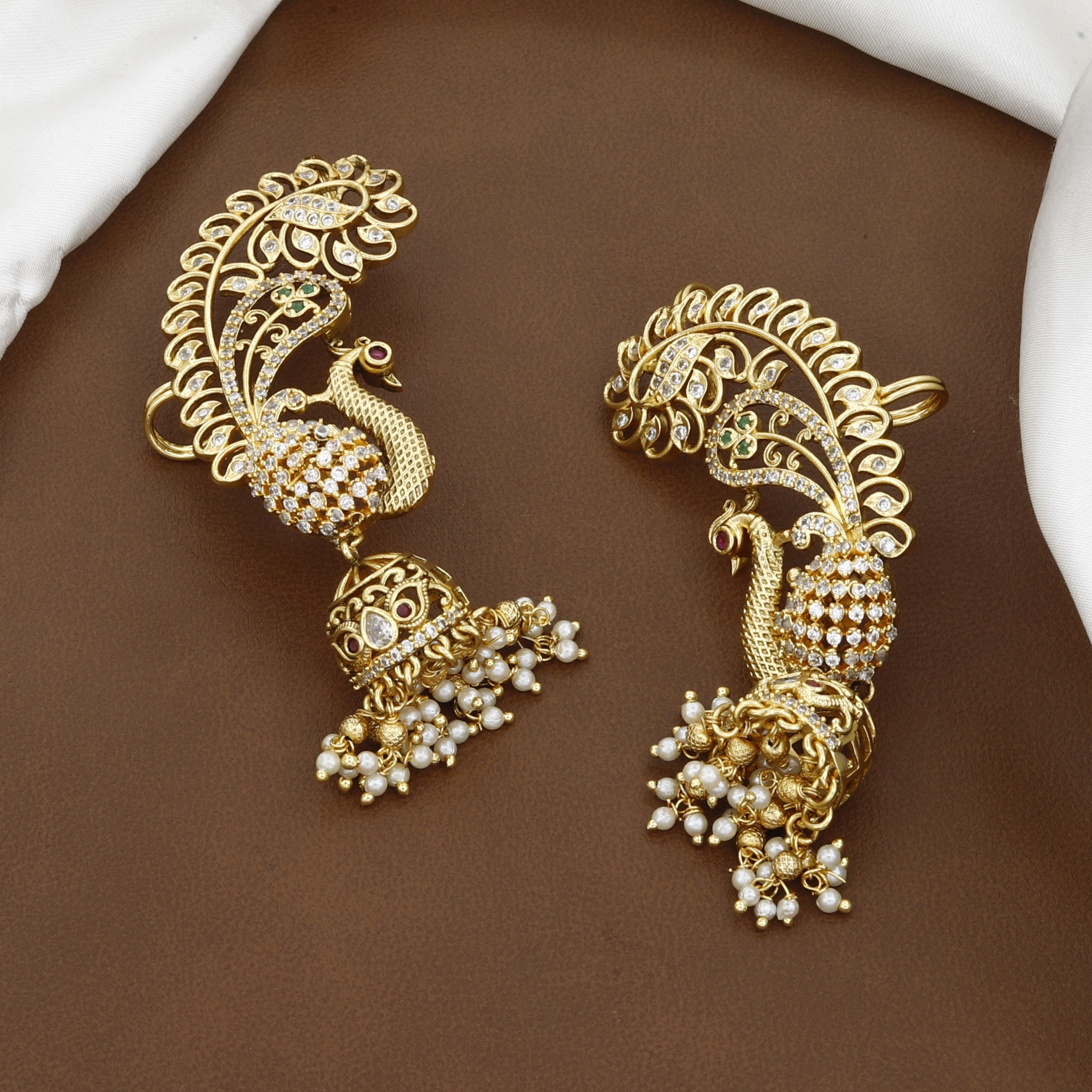 Exquisite Gold-Plated Peacock Jhumka Ear Cuffs