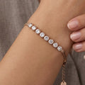 Rose Gold Tone Stainless Steel Crystal Station Bracelet