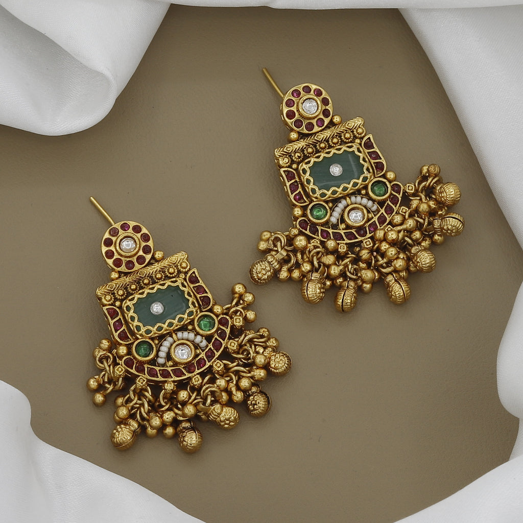 Heavy Antique Jadau Regal Lotus Design Necklace Set