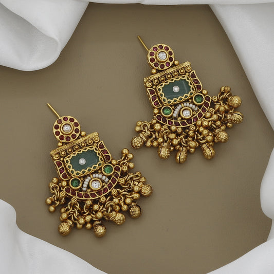 Heavy Antique Jadau Regal Lotus Design Necklace Set