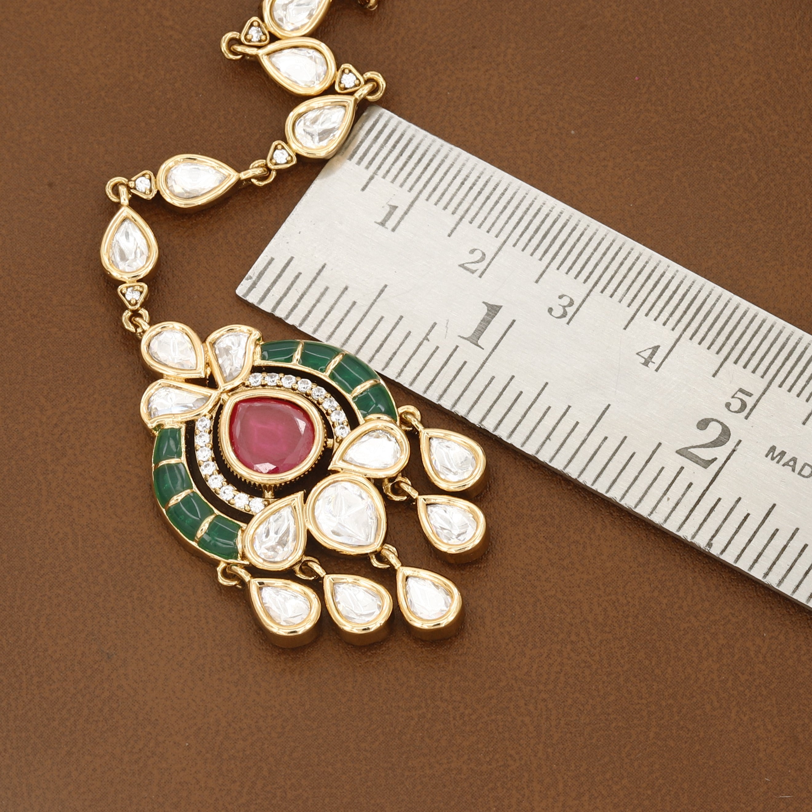 Victorian Polished Elegant Traditional Maang Tikka with Ruby & Emerald Accents