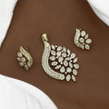Mehndi Polished Elegant Gold Floral Spray Pendant & Earring Set