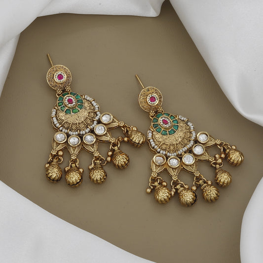 Kundan-Style Matte Necklace Set with Pearl and Ruby Accents