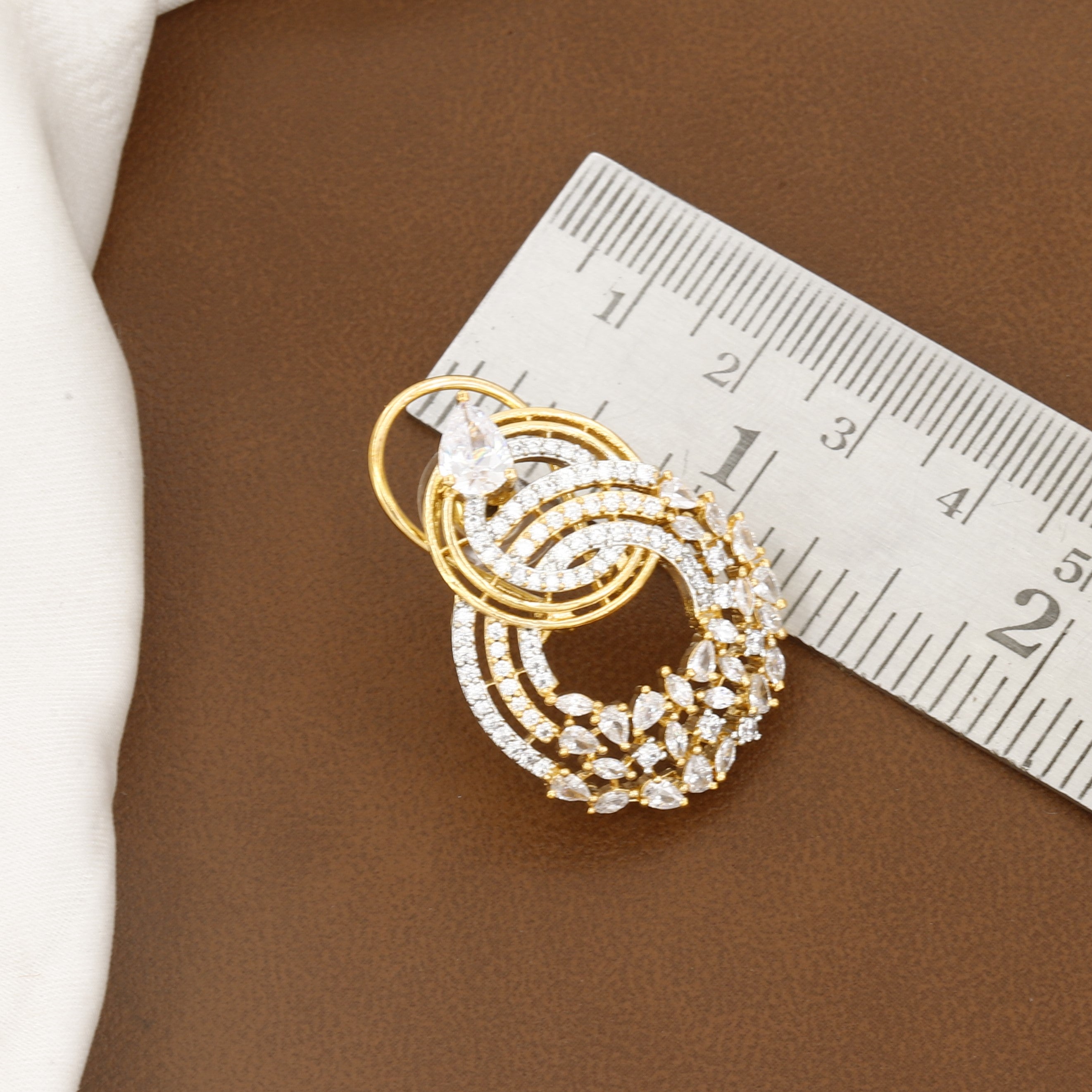 Elegant American Diamond & Gold Plated Pendant Set With Chain