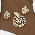 Elegant Gold Floral Pendant Set with Matching Earrings With Chain
