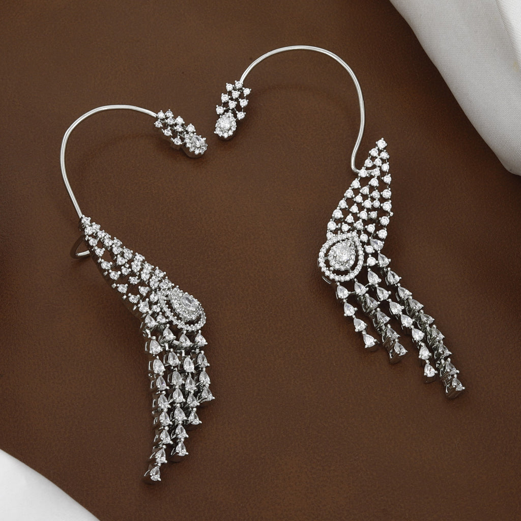 Luxury Diamond Statement Ear Cuff with Chandelier Drops