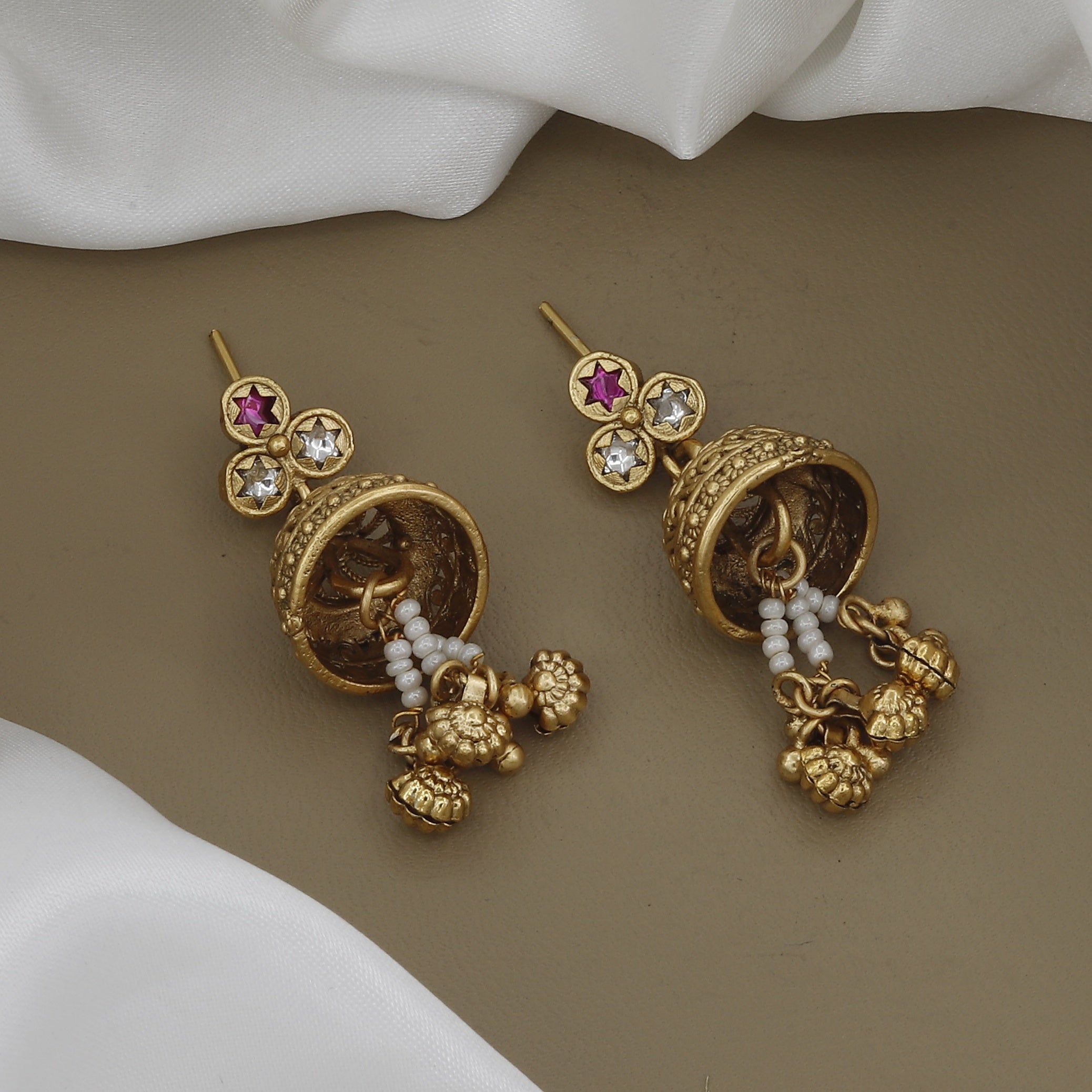 Grand Kundan Pendant Long Necklace Set with Antique Jhumkas