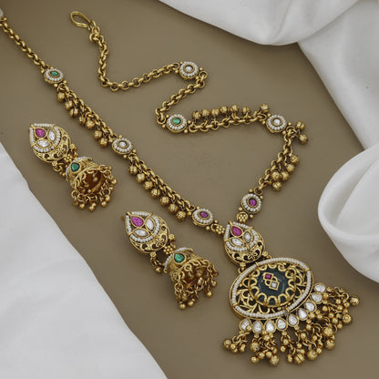 Kundan-Style Antique  Necklace & Jhumka Earring Set
