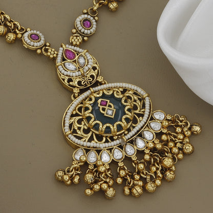 Kundan-Style Antique  Necklace & Jhumka Earring Set