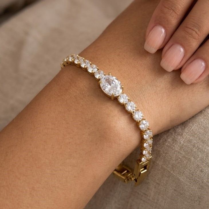 Classic Gold Statement Bracelet with Clear Crystals