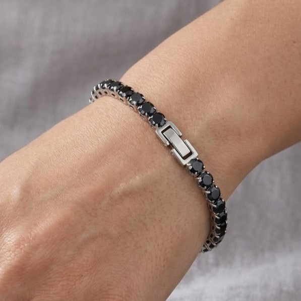 Classic Black Gemstone Tennis Bracelet in Silver Finish