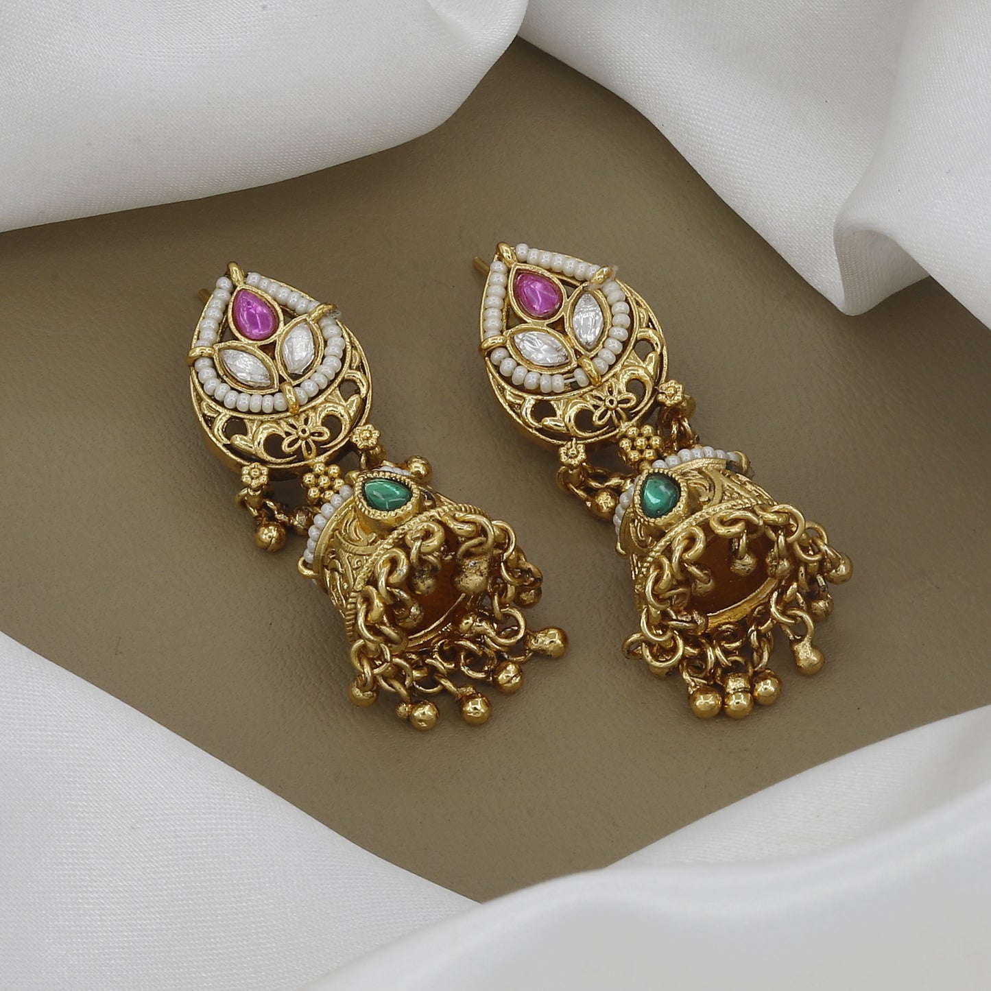 Kundan-Style Antique  Necklace & Jhumka Earring Set