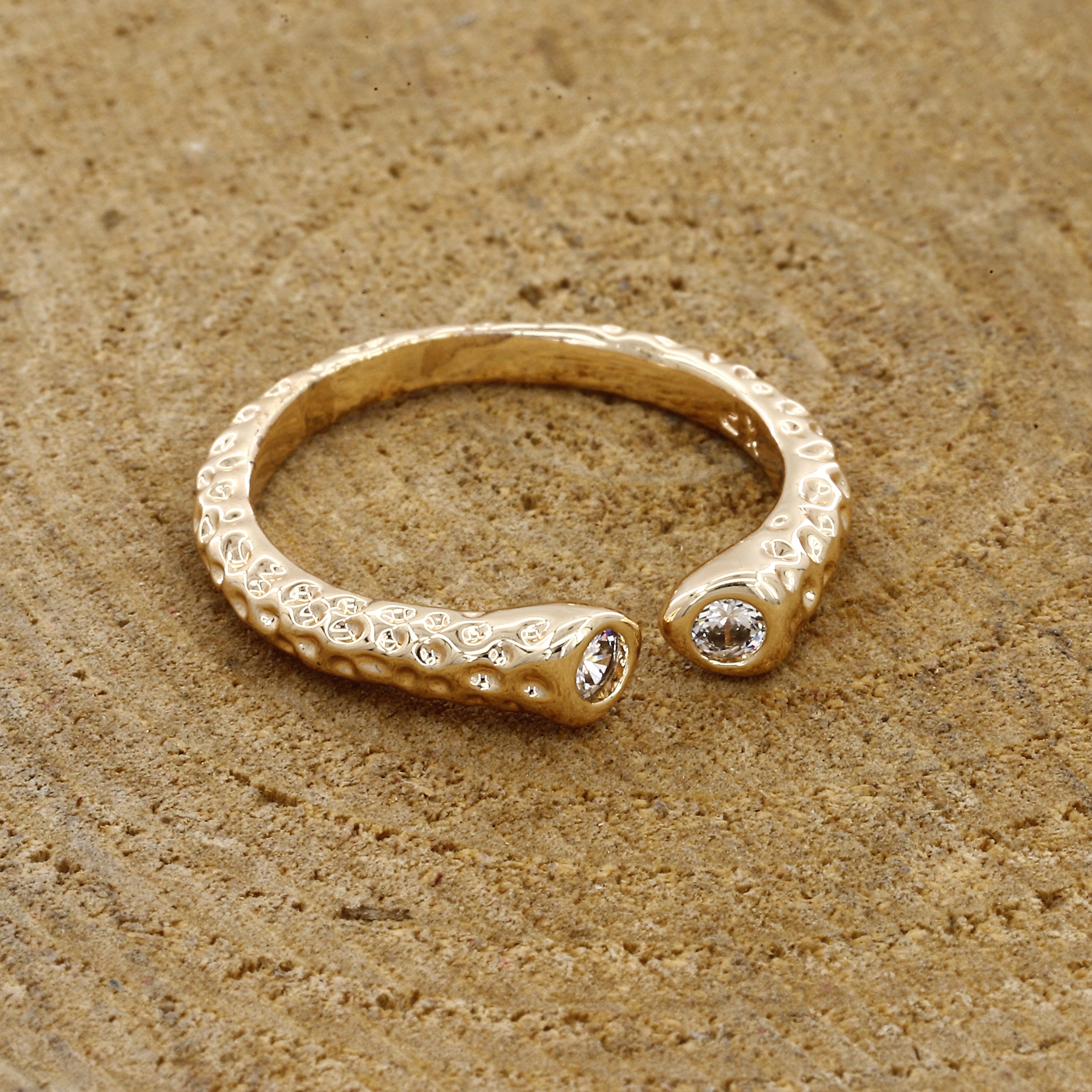 Gold Open Bypass Ring with Sparkling Round Zirconia Accents